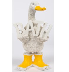An adorable duck ornament holding the word bath, complete with yellow wellington boots. Perfect for the bathroom.