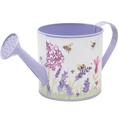 The Lavender & Bees watering can shaped planter, the perfect addition to any garden or indoor space.
