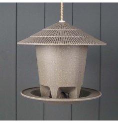 Made from blended straw and resin, a deluxe round bird feeder