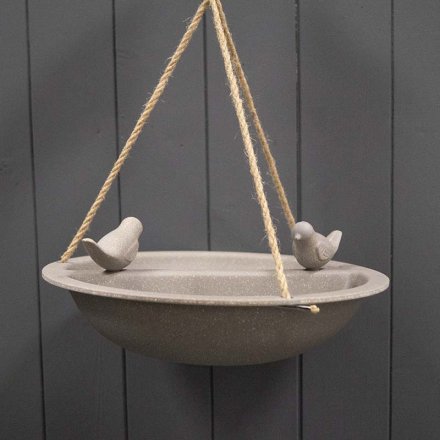 Earthy Straw Hanging Bird Bath and Feeder, 27cm
