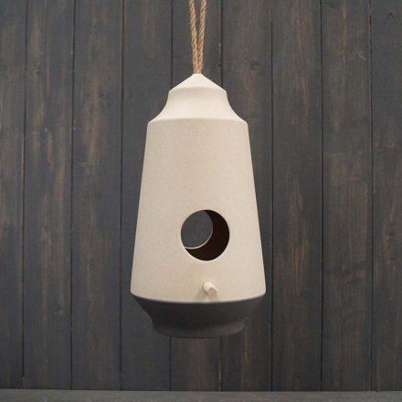Earthy Natural/Anthracite Bamboo 2-tone Hanging Birdhouse 28.5cm