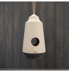 A stylish 2 toned bird house made from bamboo in an Anthracite and natural colour tone. 