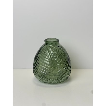 Vintage Green Leaf Design Vase, 13cm