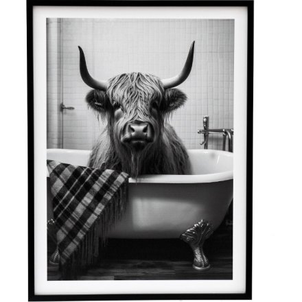 Framed Cow Bath Canvas, 60cm