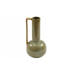 Bring some rustic charm to your home with this tall glazed vase with a wood effect handle 