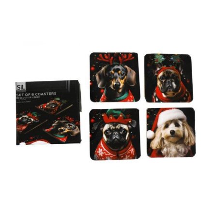 Set of 4 Christmas Dog Coasters, 10cm