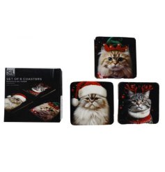 These set of 6 charming cat coasters are sure to add a festive feel to any home!