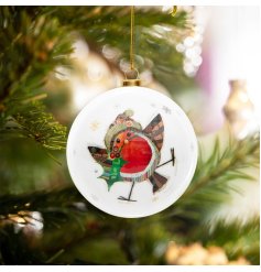 Add a colourful touch to the home this Christmas with this full of character Christmas bauble. 