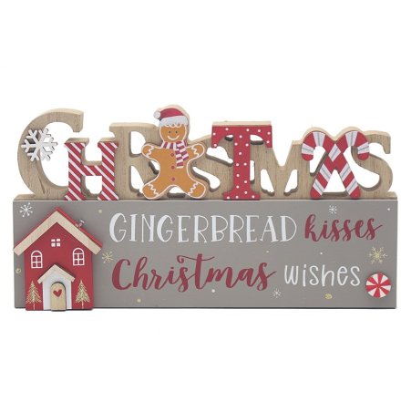 Gingerbread Kisses Christmas Wishes Standing Plaque, 24cm