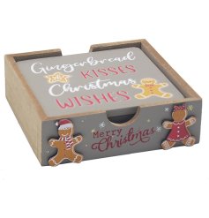S/4 Gingerbread Kisses & Wishes Coaster Set, 12cm
