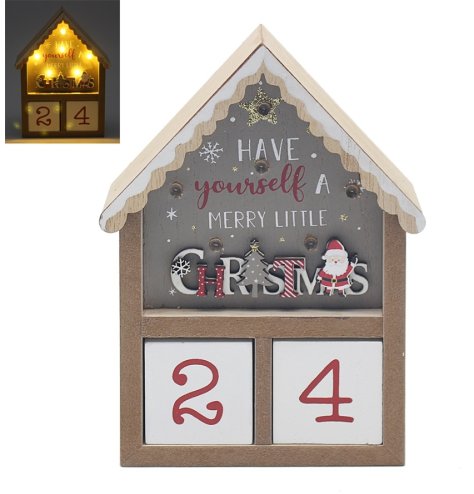 Celebrate the holiday season with this charming light-up advent calendar featuring rustic, wooden design 
