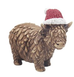 Infuse your home with holiday cheer with our charming Mini Xmas Highland Cow figurine.