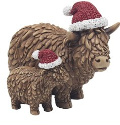 Christmas Highland Cow with Baby Ornament
