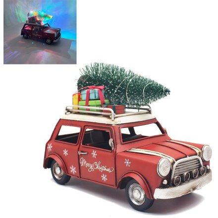Light Up Vintage Christmas Mini Cooper with Tree