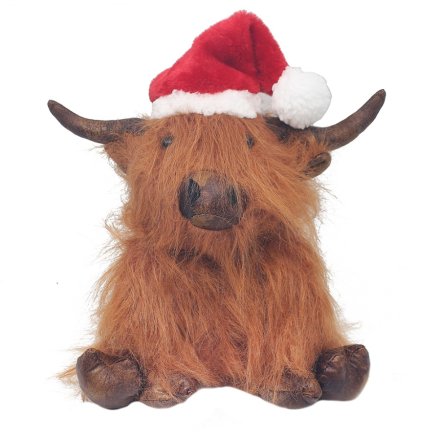 Christmas Highland Cow with Santa Hat Doorstop