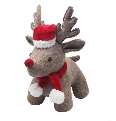 Christmas Reindeer with Santa Hat Doorstop