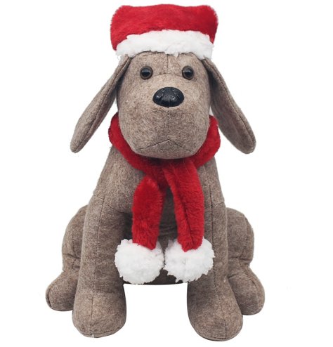 Christmas Doorstop Dog with Hat & Scarf
