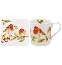 Add a touch of charm to your beverage with our winter robin mug. Enjoy a cozy morning with coffee or tea!