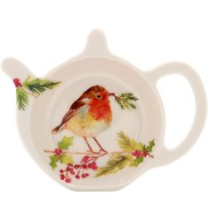 Perfect for resting your spoon or teabags on this winter robin rest