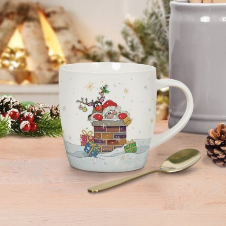 Christmas Bug Art Santa on Roof Mug