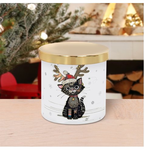 Bug Art Xmas Kitten with Antlers Candle