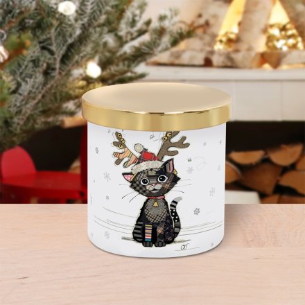 Bug Art Xmas Kitten with Antlers Candle