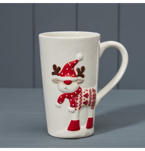 With a reindeer dressed from head to toe in Christmassy colours, this tall mug is an essential during the season. 