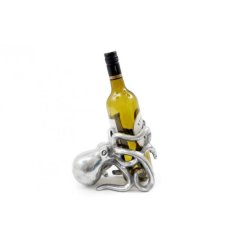 An Octopus style wine bottle holder with a silver finish.