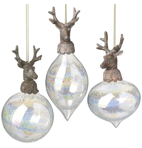 3/A Christmas Bauble Mix with Reindeer Top, 13cm