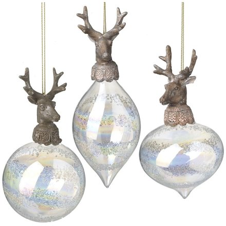 3/A Hanging Bauble Mix with Reindeer Top, 13cm