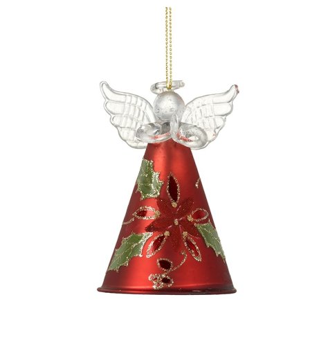 Christmas Angel with Holly Design Skirt, Bauble, 10cm
