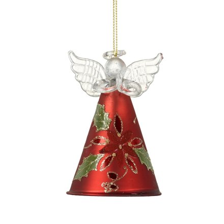 Christmas Angel with Holly Design Skirt, Bauble, 10cm