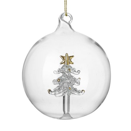 Glass Tree Hanging Bauble, 8cm