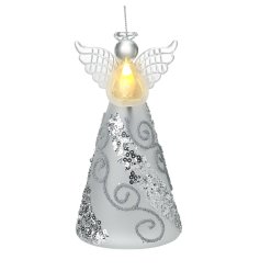 Silver Swirl Skirt Light Up Glass Angel