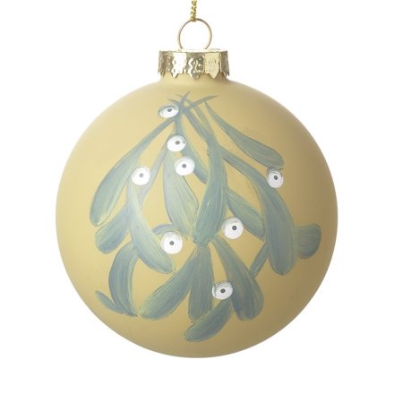 Gold Mistletoe Design Bauble, 8cm