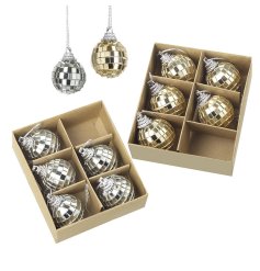 Set of 6 Gold & Silver Disco Ball Baubles, 3cm