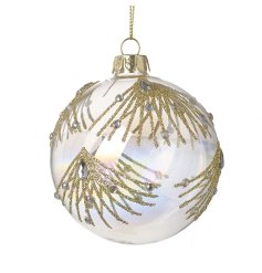 Glass Christmas Bauble with Gold Design, 8cm