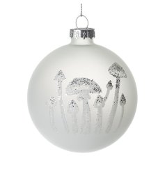 Glass Bauble with Decorative Mushrooms, 8cm