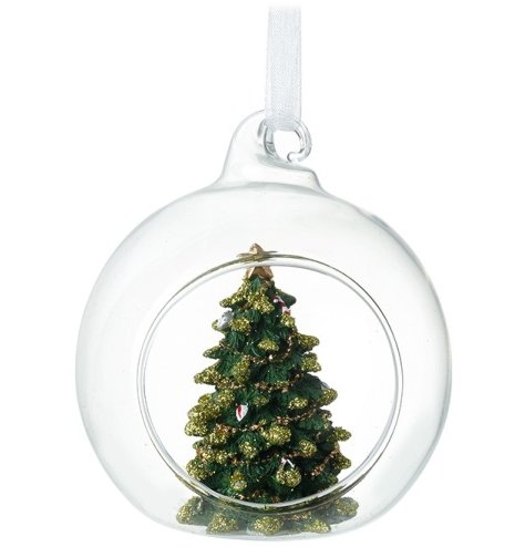 Glass Bauble with Christmas Tree Design, 8cm