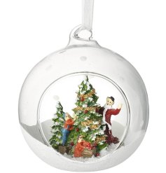 Christmas Tree Scene Glass Bauble, 9cm