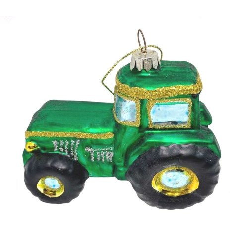 Bring some sparkle to your holiday decor with this vibrant, glitter-coated tractor bauble. Easy to hang