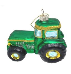 Hanging Glass Green Tractor, 7.5cm