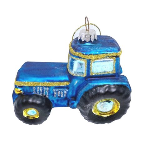 Christmas Hanging Blue Tractor Decoration, 7.5cm