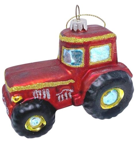 Christmas Hanging Red Tractor Decoration, 7.5cm