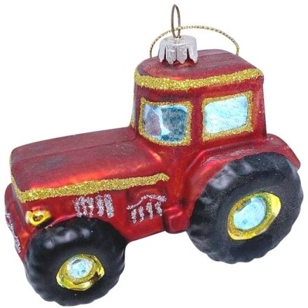 7.5cm Red Tractor Hanging Glass Decoration