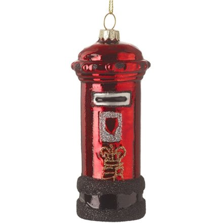 Red Postbox Glass Hanging Dec 10cm