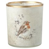 Glass Tea light Candle Holder in Robin Design, 8cm