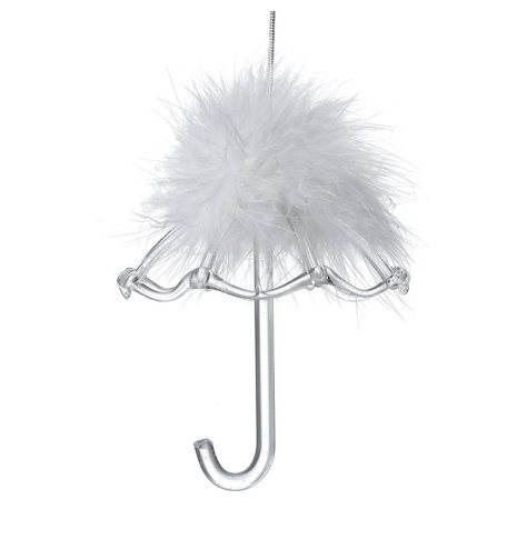 Clear Glass Feather Umbrella With Feathers
