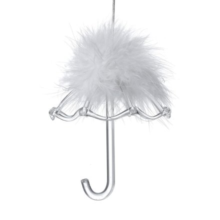 Feathered Clear Glass Umbrella Bauble, 9.2cm 