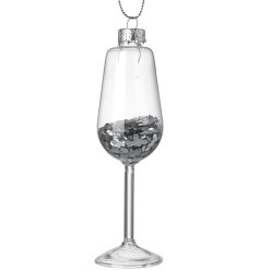 Hanging Glitter Champagne Glass Hanger,12cm